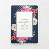 Fuchsia Roze Bloemen Alles in Een Kreeft Marine Hu Drieluik Uitnodiging (Cover)