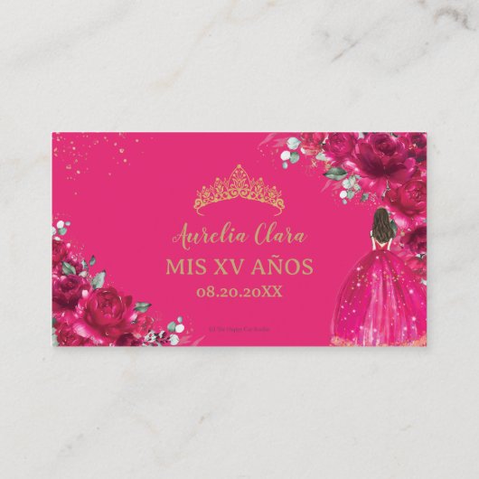 Fuchsia Roze Bloemen Goud Quinceañera QR Code Informatiekaartje (Achterkant)