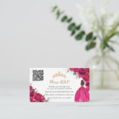 Fuchsia Roze Bloemen Goud Quinceañera QR Code Informatiekaartje (Staand voorkant)