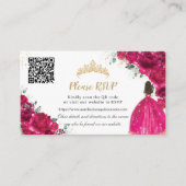 Fuchsia Roze Bloemen Goud Quinceañera QR Code Informatiekaartje (Voorkant)