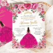 Fuchsia Roze Bloemen Goud Quinceanera XV Zoet 16 Kaart