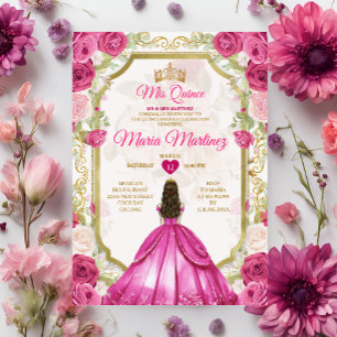 Fuchsia Roze Bloemen Mexicaanse Prinses Quiñceaner Kaart