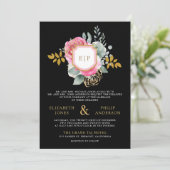 Fuchsia Roze Bloemen QR Code Zwart Kreeft Trouwen Kaart (Staand voorkant)