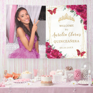 Fuchsia Roze Bloemen Quinceañera Welkom Achtergron Spandoek