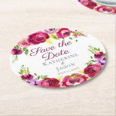 Fuchsia Roze Bloementuin Save the Date Ronde Kartonnen Onderzetter (Gebogen)
