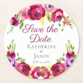 Fuchsia Roze Bloementuin Save the Date Ronde Kartonnen Onderzetter (Voorkant)