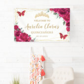 Fuchsia roze bloemenvlinders welkom achtergrond spandoek (Insitu)