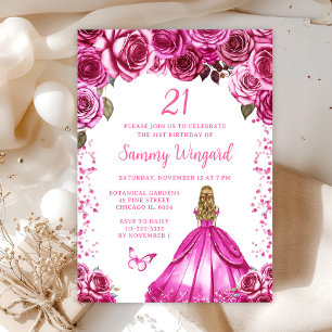Fuchsia Roze Blond Haar Prinses Verjaardagsfeestje Kaart