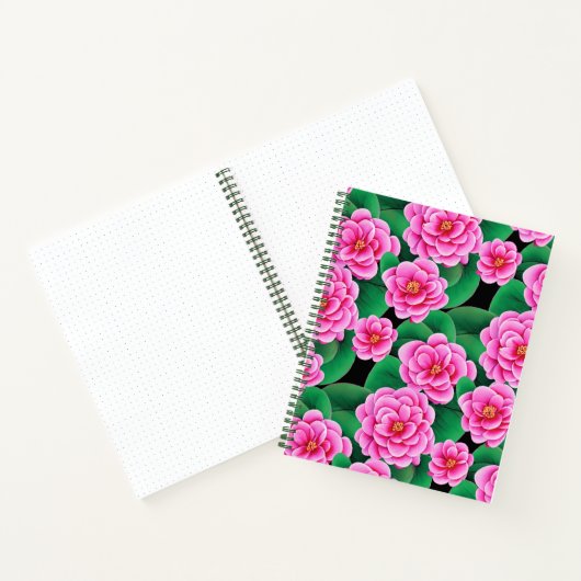 Fuchsia Roze Camellias en Groene bladeren Journal Notitieboek (Binnen)