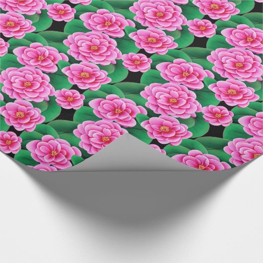 Fuchsia Roze Camellias en Jade Groene bladeren Cadeaupapier (Hoek)