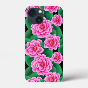 Fuchsia Roze Camellias en Jade Groene bladeren iPhone 13 Mini Hoesje