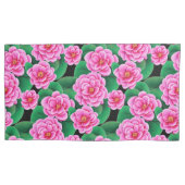 Fuchsia Roze Camellias en Jade Groene bladeren Kussensloop (Voorkant)