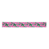 Fuchsia Roze Camellias en Jade Groene bladeren Lint (Voorkant)