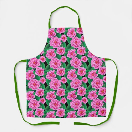 Fuchsia Roze Camellias en Jade Groene bladeren Schort (Voorkant)