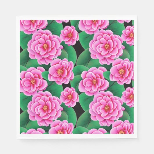 Fuchsia Roze Camellias en Jade Groene bladeren Servet (Voorkant)