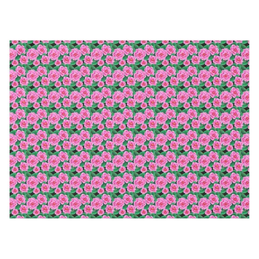 Fuchsia Roze Camellias en Jade Groene bladeren Tafelkleed (Voorkant (Horizontaal))