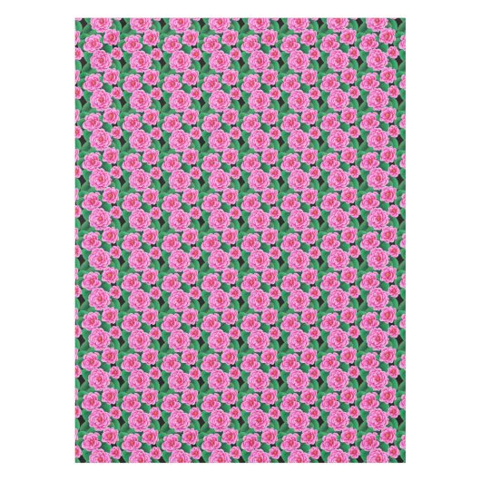 Fuchsia Roze Camellias en Jade Groene bladeren Tafelkleed (Voorkant)