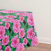 Fuchsia Roze Camellias en Jade Groene bladeren Tafelkleed (Voorbeeld)