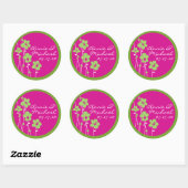 Fuchsia Roze en limoen Groene Anemoon Bloem Bruilo Ronde Sticker (Vel)