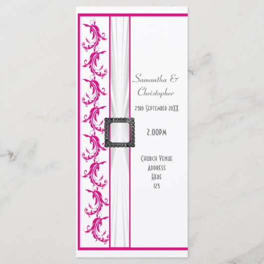 Fuchsia roze en witte kerk huwelijksprogramma programma (Voorkant)