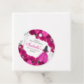 Fuchsia Roze en Zilver Bloemen Quinceanera Cirkel Bedankjes Labels (In situ)