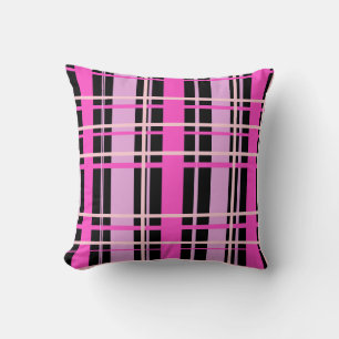 Fuchsia Roze en Zwarte Geruite Worp Kussen