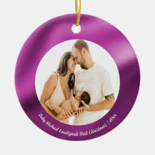 Fuchsia Roze Folie, Baby 1e kerst Keramisch Ornament