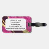 Fuchsia roze gepersonaliseerd demaspatroon bagagelabel (Achterkant horizontaal)