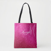 Fuchsia Roze Glitter En Glitters Monogram Draagtas (Voorkant)