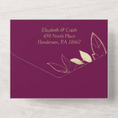 Fuchsia Roze & Gouden Pioen Bloemendessin All In O All In One Uitnodiging (Achterkant)