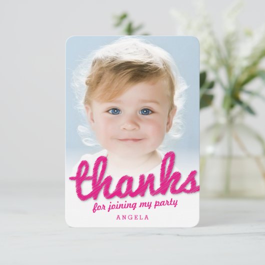 Fuchsia Roze Grote Schets Bedankt Kinderverjaardag (Staand voorkant)