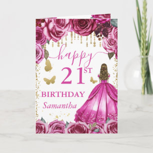 Fuchsia Roze Jurk Blond Prinses Verjaardag Kaart