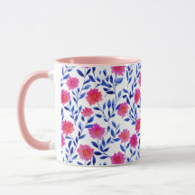 Fuchsia Roze Lente Bloemen Watercolor Botanisch