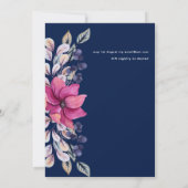 Fuchsia Roze Marine Blauw Bloemen Bruiloft Kaart (Achterkant)