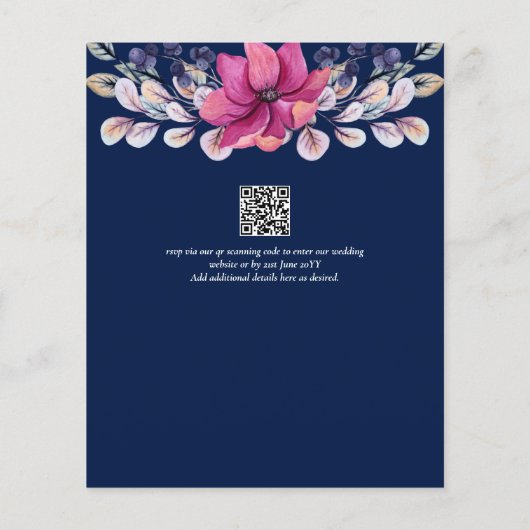 Fuchsia Roze Marine Blauw Bloemen Chique Bruiloft (Achterkant)