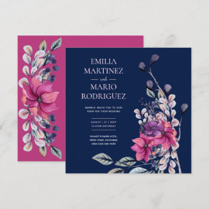 Fuchsia Roze Marine Blauw Bloemen Huwelijk Budget Kaart