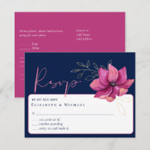 Fuchsia Roze Marine Blauw Bruiloft RSVP