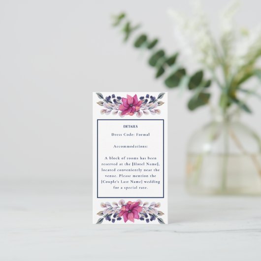 Fuchsia Roze Marine Details Behuizing QR Code RSVP Informatiekaartje (Staand voorkant)