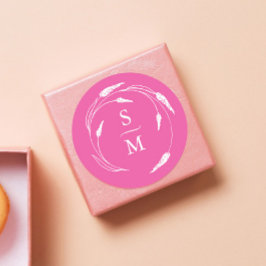 Fuchsia Roze Monogram Bruiloft Stickers