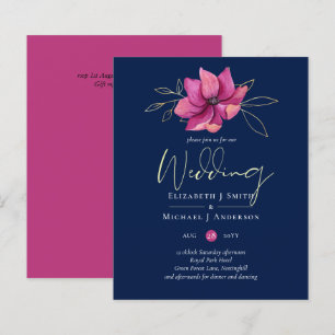Fuchsia Roze Navy Blauwe Trouw Uitnodigingen BUDGE
