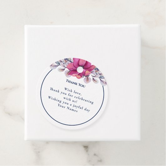 Fuchsia Roze Navy Details Enclosure QR Code RSVP Bedankjes Labels (In situ)