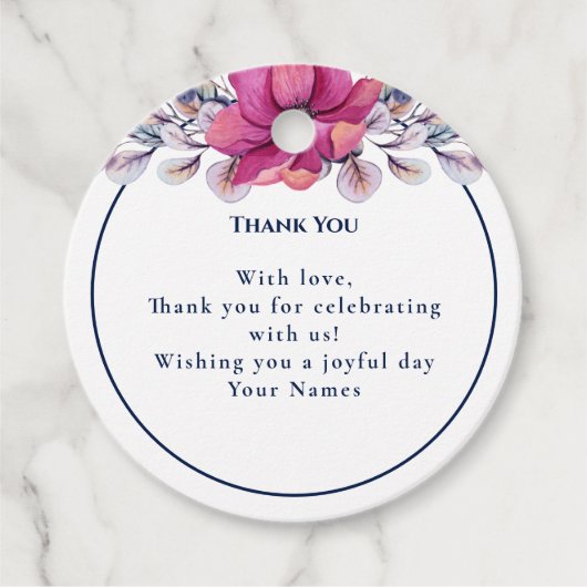 Fuchsia Roze Navy Details Enclosure QR Code RSVP Bedankjes Labels (Voorkant)