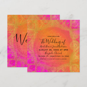 Fuchsia Roze Oranje Goud Indiase Mandala Bruiloft Kaart