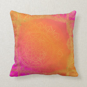Fuchsia Roze Oranje & Goud Indiase Mandala Glam Kussen