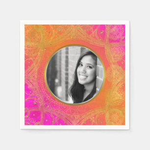 Fuchsia Roze Oranje Goud Mandala FOTO Feest Servetten