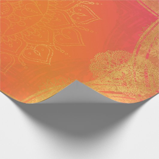 Fuchsia Roze Oranje & Gouden Indiase Mandala Feest Cadeaupapier (Hoek)