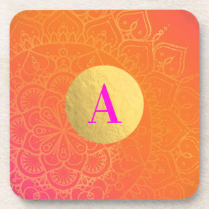 Fuchsia Roze Oranje & Gouden Indiase Mandala Glam Bier Onderzetter