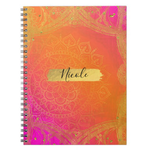 Fuchsia Roze Oranje & Gouden Indiase Mandala Glam Notitieboek