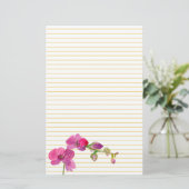 Fuchsia roze orchidee bloem geel gevoerd briefpapier (Staand voorkant)