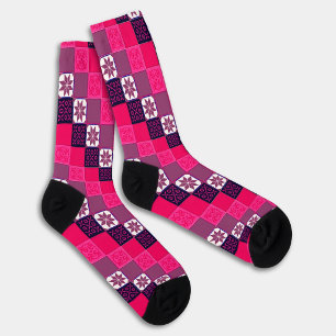 Fuchsia Roze Paarse Klassieke Europese Mozaïektege Sokken